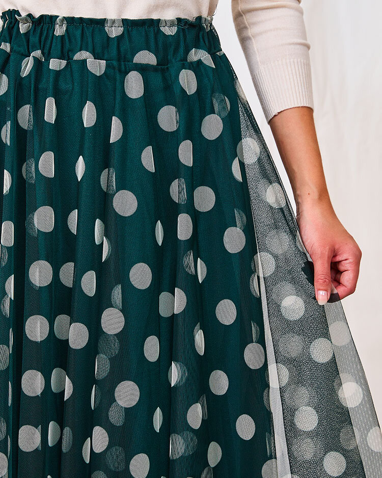 Royalfashion Sötétzöld női dupla rétegű borsó midi szoknya