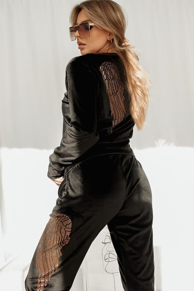 Royalfashion Fekete bársony női tréningruha szett