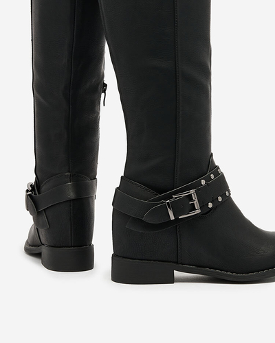 Royalfashion Fekete női csizma rejtett horgonnyal Bisaldo