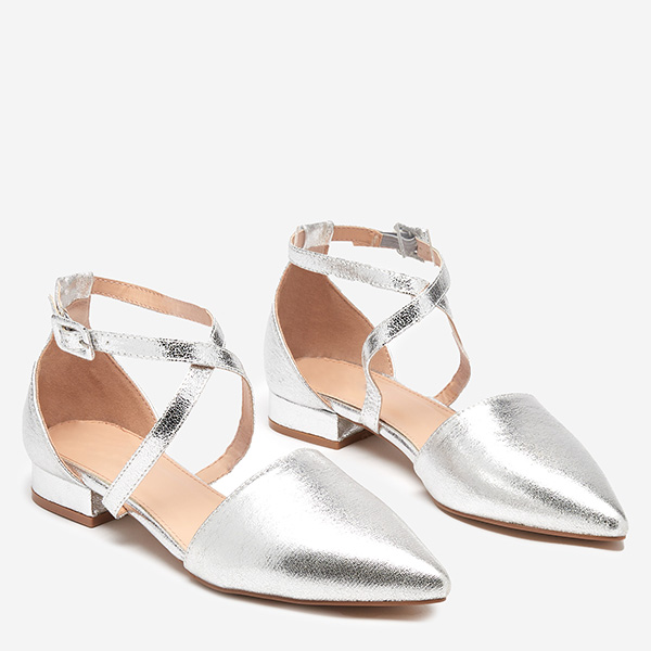 OUTLET Ezüst színű női balerinák lapos sarkú Osies- Cipők