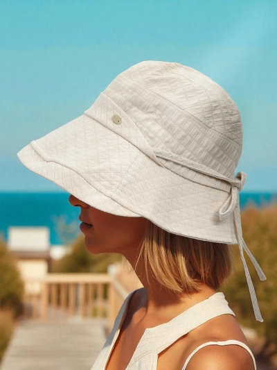Krémszínű női Aurelia kalap – poliészter nyári bucket hat