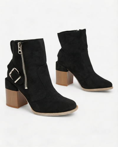 Royalfashion Fekete öko-szarvasbőr női magas szárú csizma Acimra