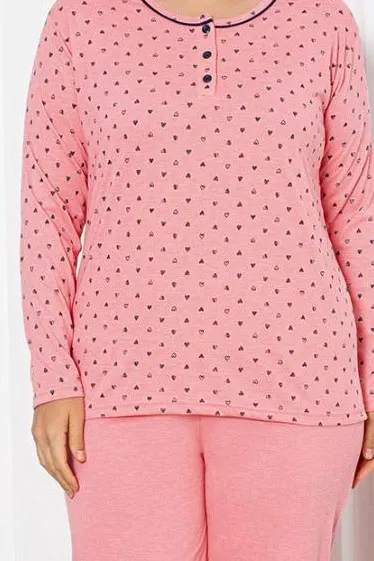 Royalfashion Női Pamut 2-Részes Pizsama Szett Szív Mintával PLUS SIZE
