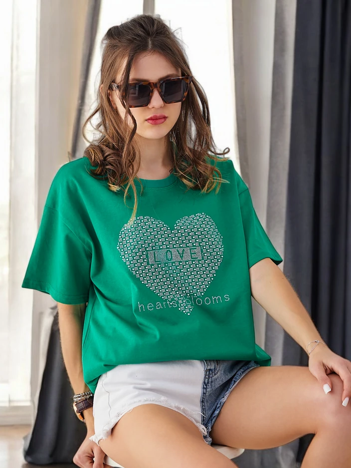 Royalfashion Női Póló LOVE Rózsaszín Strasszokkal