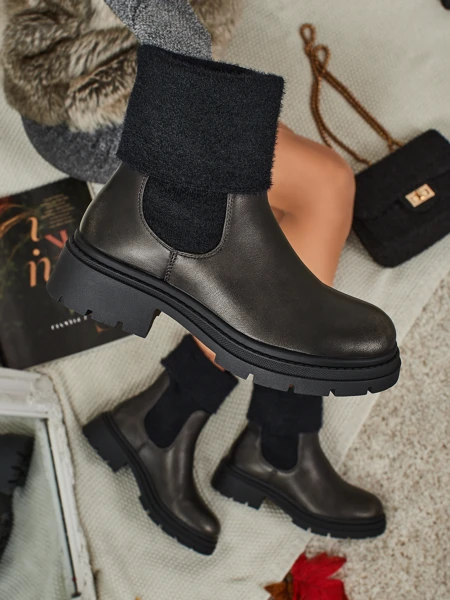 Női öko bőr bokacsizma szőrmével Kesy