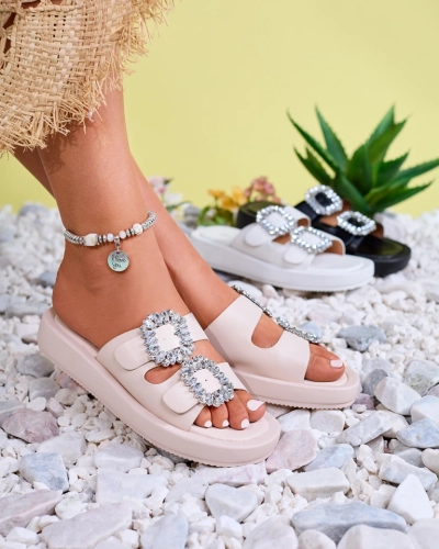 Bézs színű női papucs kristályokkal Azazel - Lábbeli