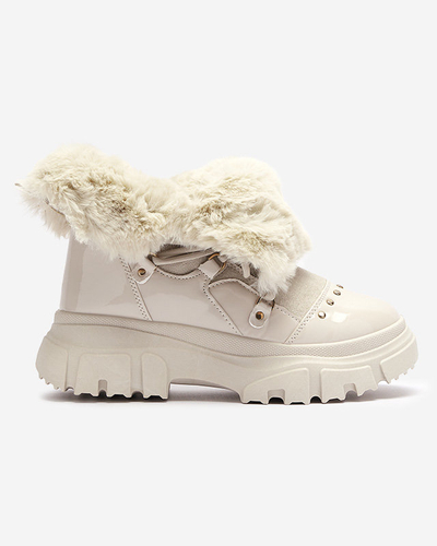 Bézs női fűzős hócsizma Fentes- Footwear