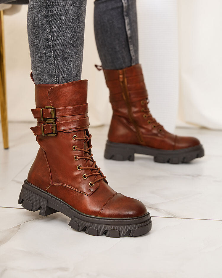 Royalfashion Eco bőr női bagger csizma barna színben Faserti