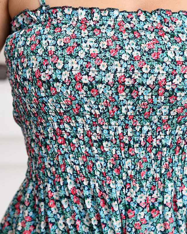 Virágos kék és piros női mini ruha pántokkal - Ruházat