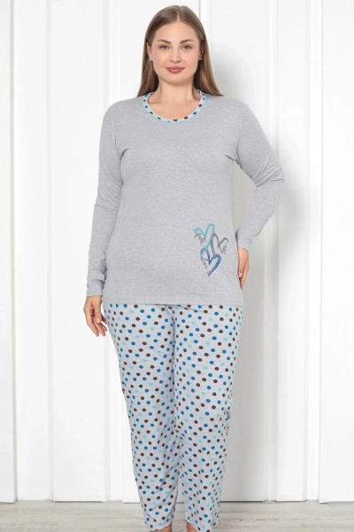 Royalfashion Női 2 részes pöttyös pamut pizsama PLUS SIZE