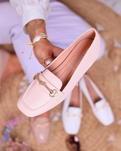 Royalfashion Bézs női mokaszin arany díszítéssel Olerika