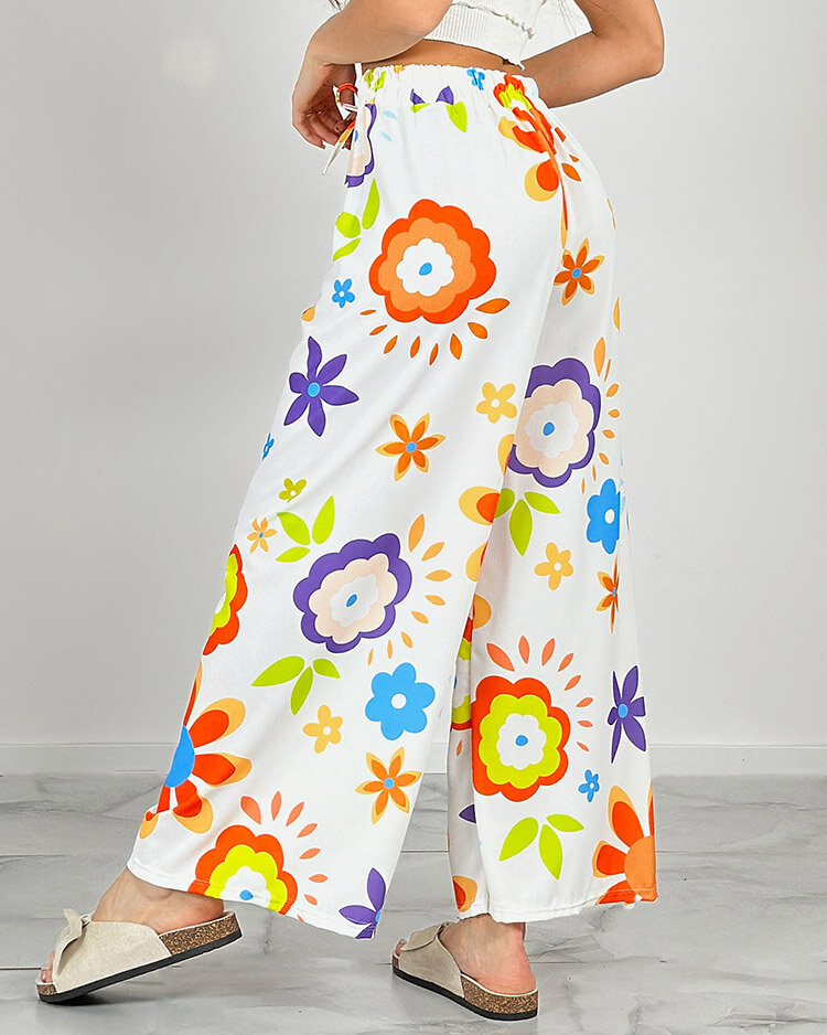 Royalfashion Női széles virágmintás szövetnadrág