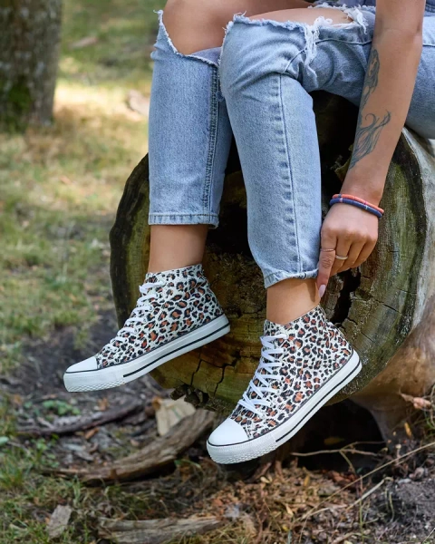 Royalfashion Női bézs színű, divatos mintás magas tornacipő Jungle Jive