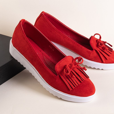 Piros női mokaszin rojtokkal és Laureana íjjal - cipő