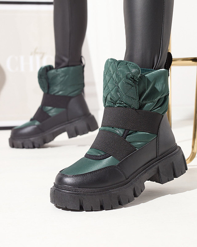 Női hócsizma lapos talppal, fekete és zöld színben Ferory- Footwear