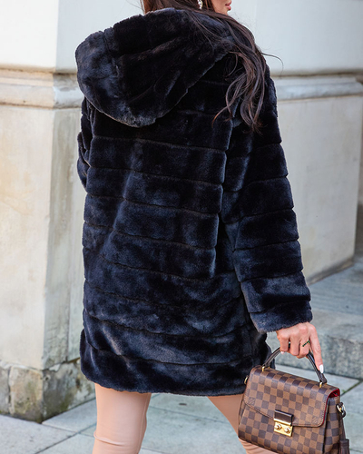 Royalfashion Fekete szőrme női kabát