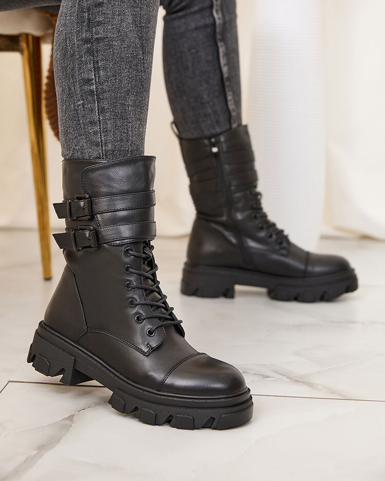 Royalfashion Eco bőr női bagger csizma fekete színben Faserti