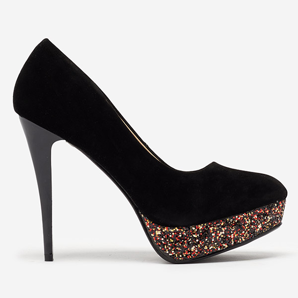 Fekete női pumpák flitterekkel az emelvényen Haguri- Footwear