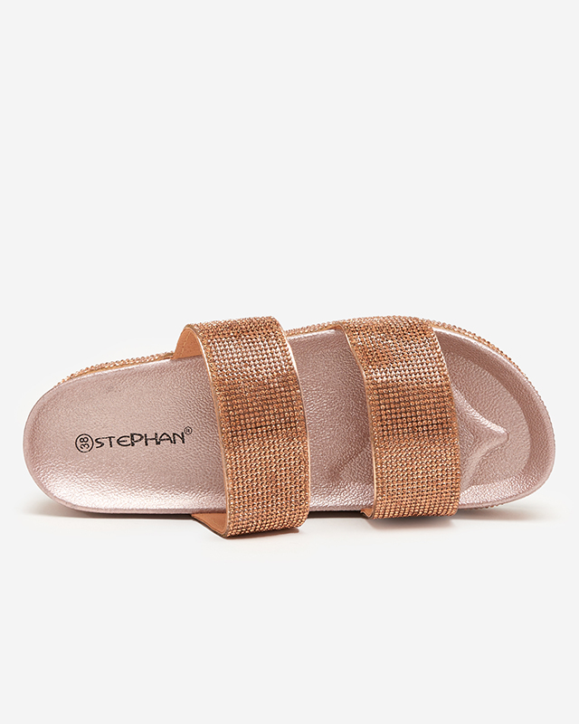 Rózsa és arany színű női papucs cirkóniákkal Slisera - Lábbeli