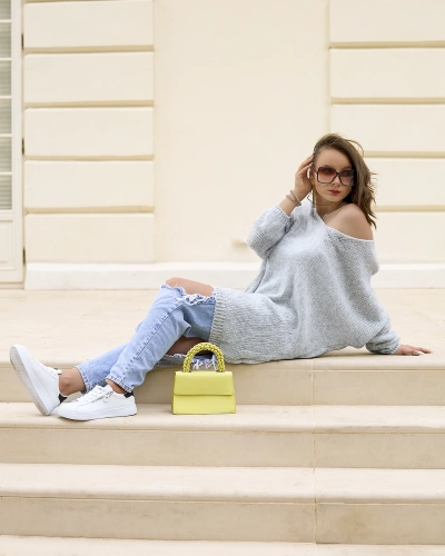 Royalfashion Szürke női hosszú oversize pulóver
