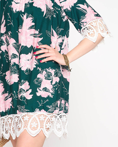 Sötétzöld női virágos blúz PLUSZ MÉRET - Ruházat