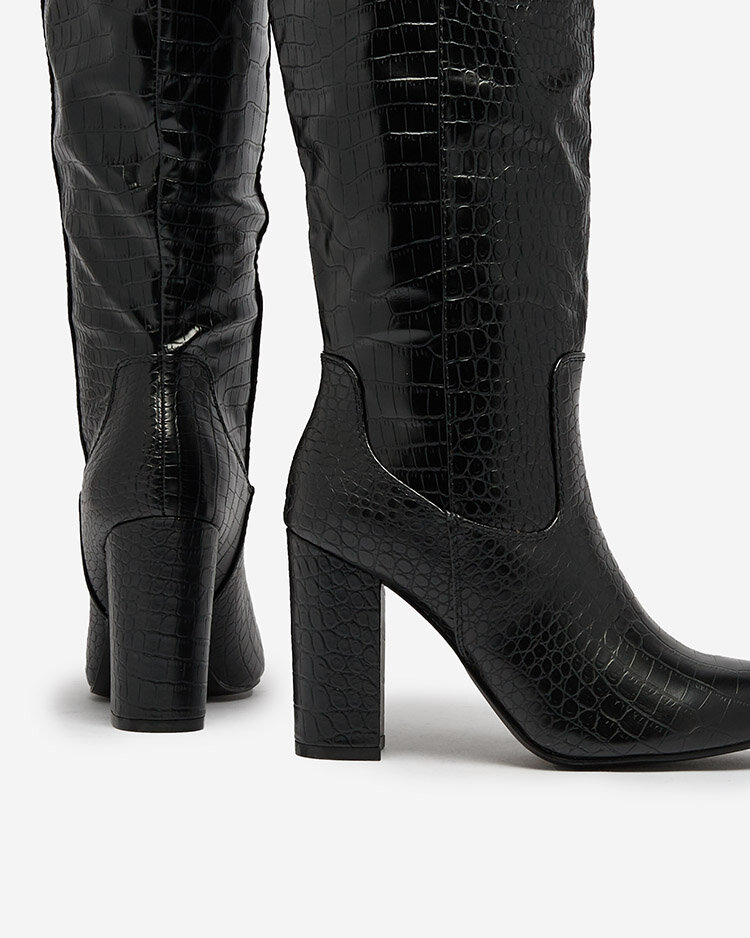 Royalfashion Fekete Telibitta dombornyomott női csizma