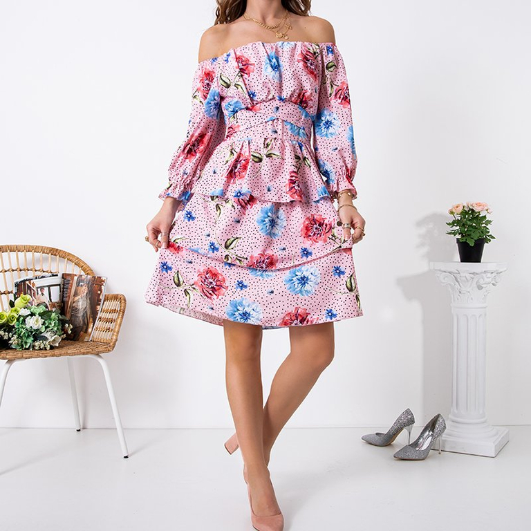 Női rózsaszín mintás ruha - Ruházat