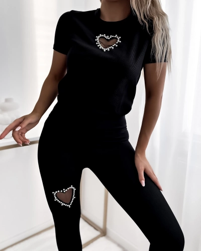 Royalfashion Fekete női sport szett szívekkel