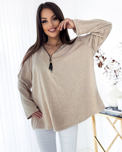 Royalfashion Női oversize blúz bézs színben