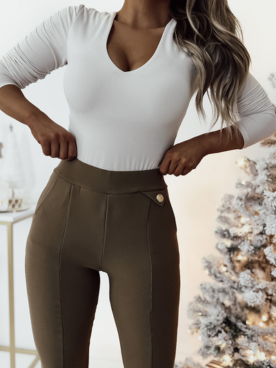 Royalfashion Fekete női ökobőr leggings a'la bells