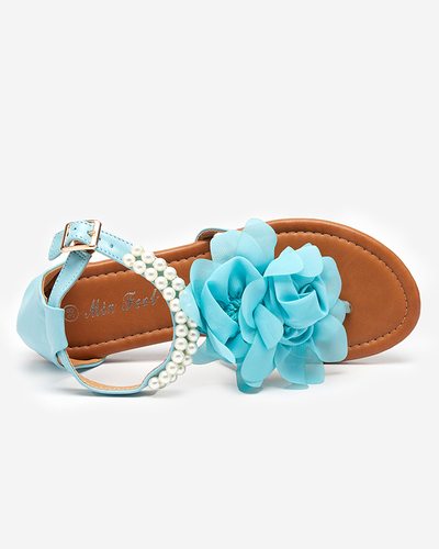 OUTLET Kék női szandál gyöngyökkel és szövet virággal Amerile - Footwear