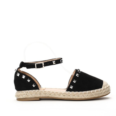 Czarne, odkryte espadryle z ćwiekami - Obuwie