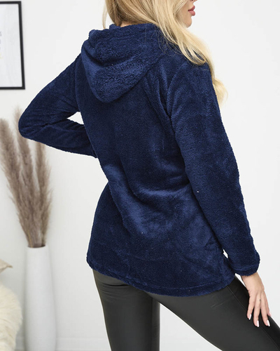 Női sötétkék plüss kapucnis pulcsi - Ruházat