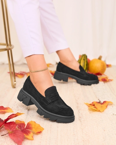 Royalfashion Fekete női áttört mokaszin Lace Glide