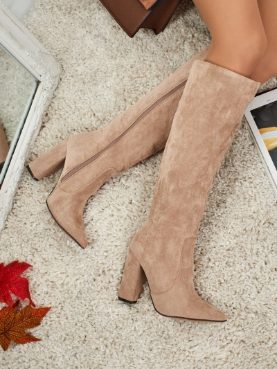 Feravi női eco velúr csizma vastag sarokkal