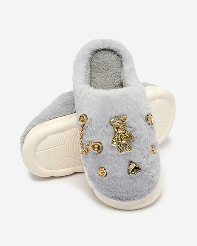 Royalfashion Kék női szőrme papucs díszítéssel Erserra