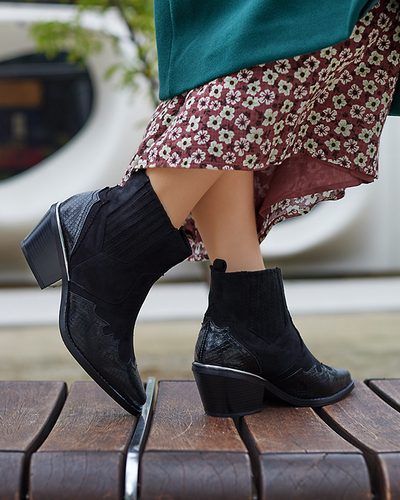 Fekete öko velúr cowboy csizma alacsony oszlopon Zirras - Lábbeli