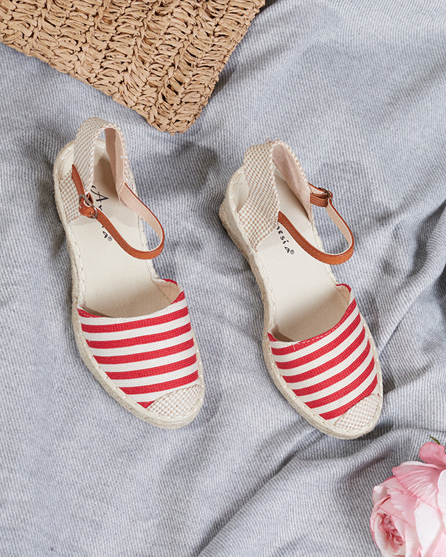 Piros női szandál a'la espadrilles csíkokkal Mecera - Cipők