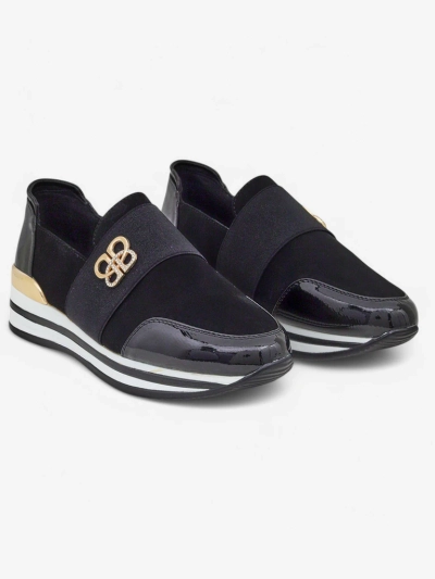 Elektra Nero női slip-on cipő arany akcentussal, műbőr, 3,5 cm