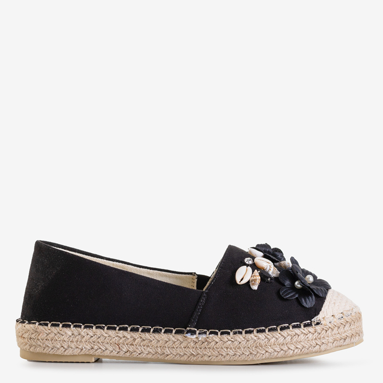 Női fekete espadrillák a peronon Mesar dísztárgyakkal - Lábbeli