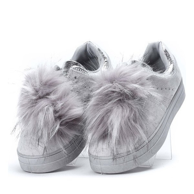 Szare tenisówki z pomponami Halie - Obuwie