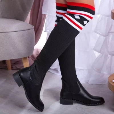 OUTLET Fekete csizma a'la lapos zokni Salvia- Shoes