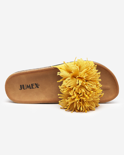 Női papucs szövetdísszel sárga színben Ailli- Footwear