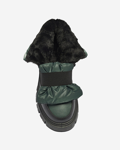 Női hócsizma lapos talppal, fekete és zöld színben Ferory- Footwear