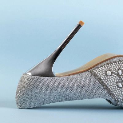 OUTLET Ezüst női brokát tűsarkú cirkónia és Lindi gyöngy - Lábbeli