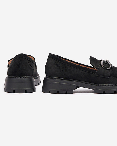 Eco velúr fekete női mokaszin díszítéssel Ihetri- Footwear