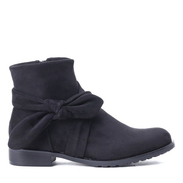 Czarne, zamszowe botki z kokardą Tabitha - Obuwie