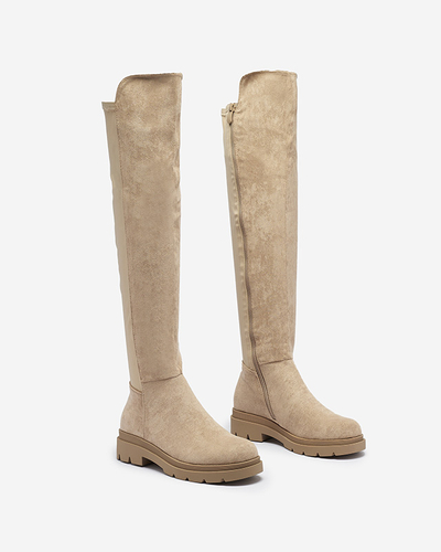 Világosbarna női öko-szarvasbőr térdig érő csizma Vexis - Lábbeli