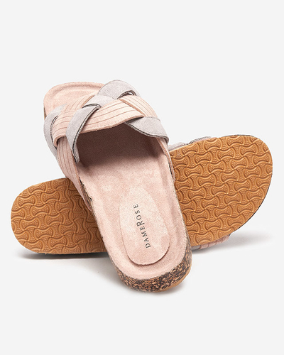 OUTLET Női öko-velúr rózsaszín-szürke Zapri papucs - Lábbeli