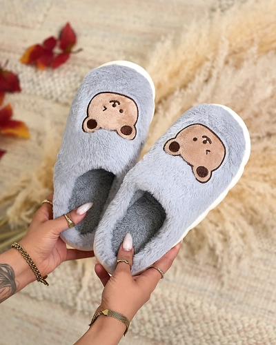 Royalfashion Kék női szőrme papucs mackóval Hettres